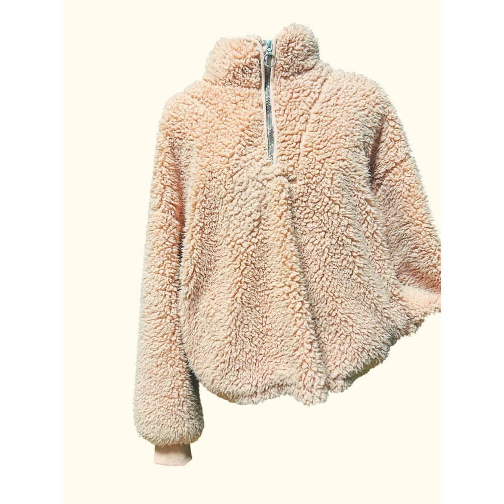 Thread Supply Blush Pink Fuzzy Sherpa Fleece Half Zip Pullover Sweatshirt Medium